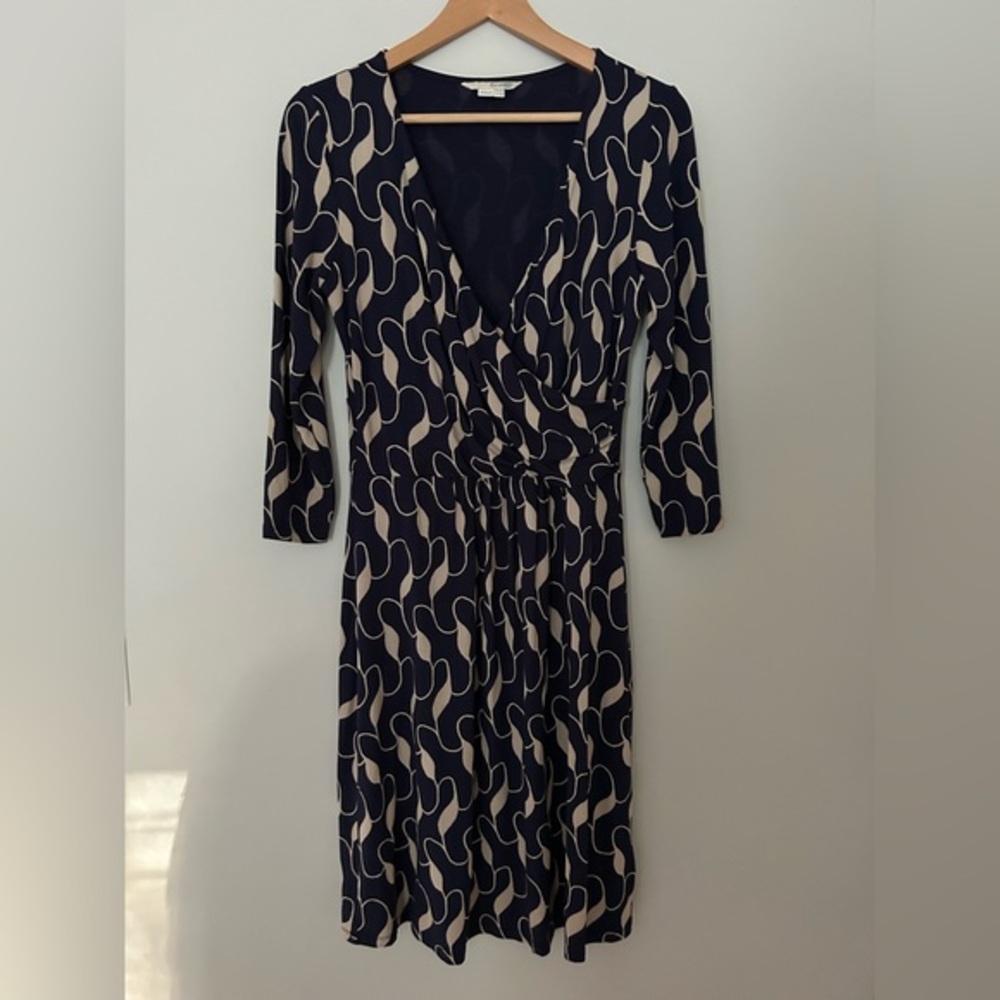 Boden‎ Navy Blue Printed True Wrap Dress
